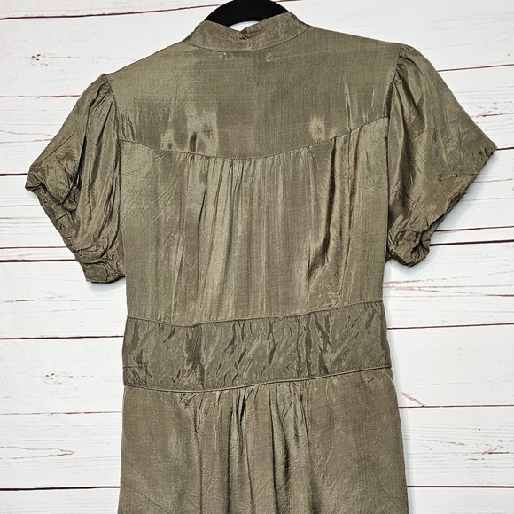 Flutterbye Olive Green Button Front Tie Waist Top - Picture 7 of 7